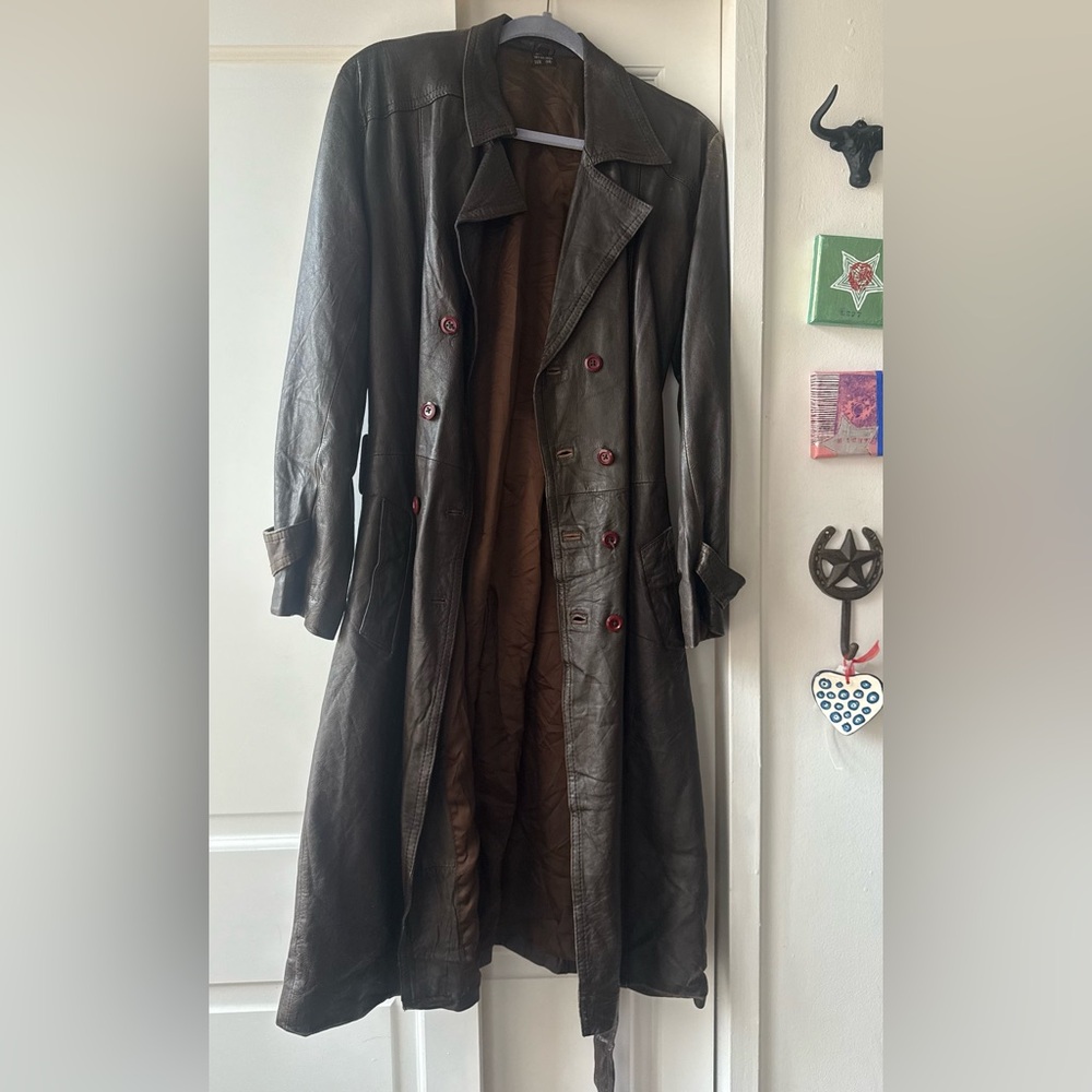 Women’s Brown Vintage Leather Trench Coat